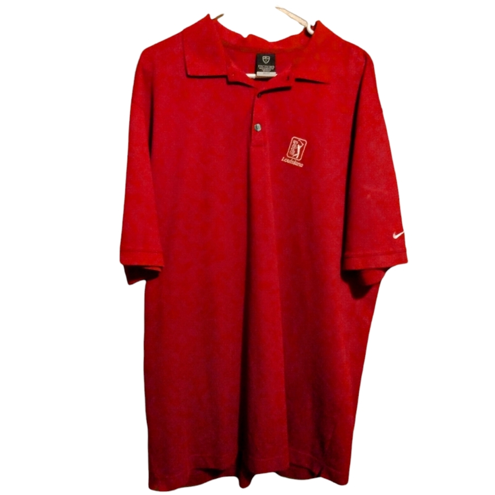 NIKE Dri-Fit 'The Players Club' Louisiana Red Golf Shirt Size XXL